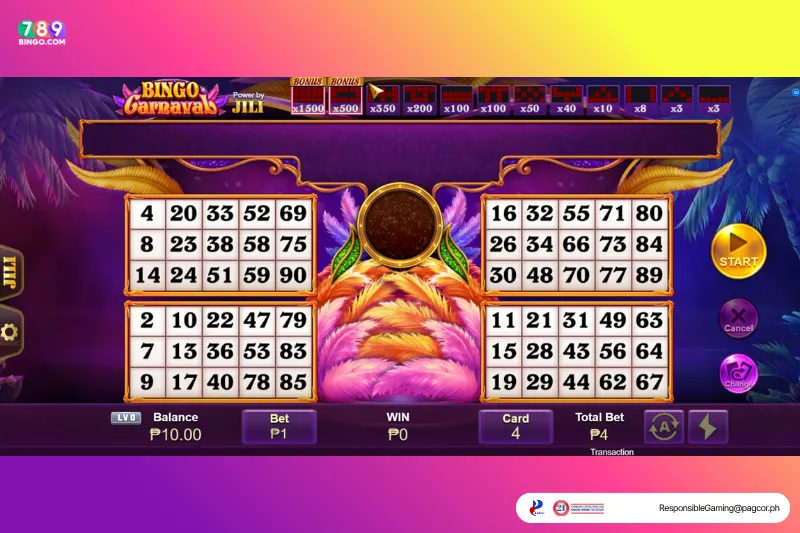 Bingo Carnaval game interface
