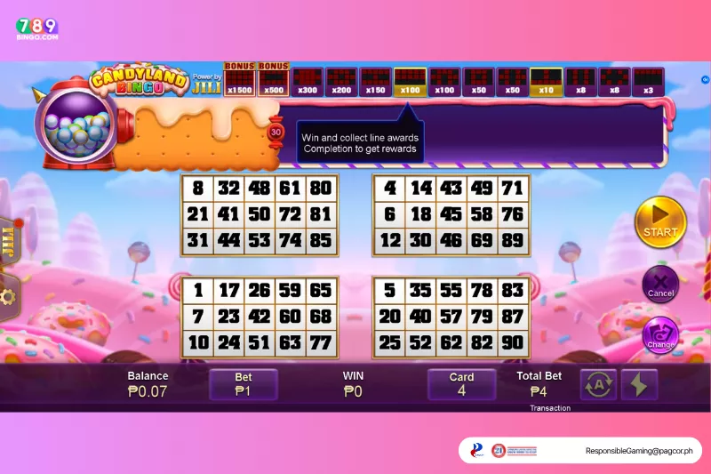 Candyland Bingo demo game interface