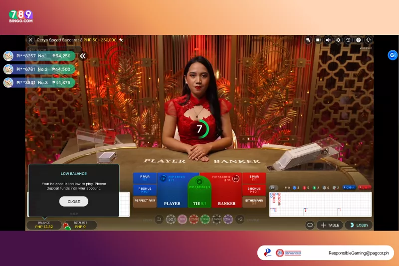 Perya Speed Baccarat 3 demo game interface