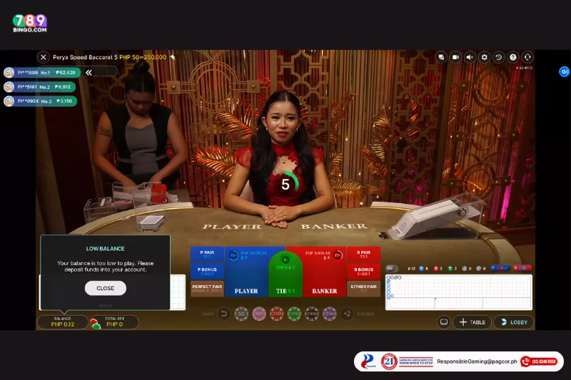 Perya Speed Baccarat 5 demo game interface