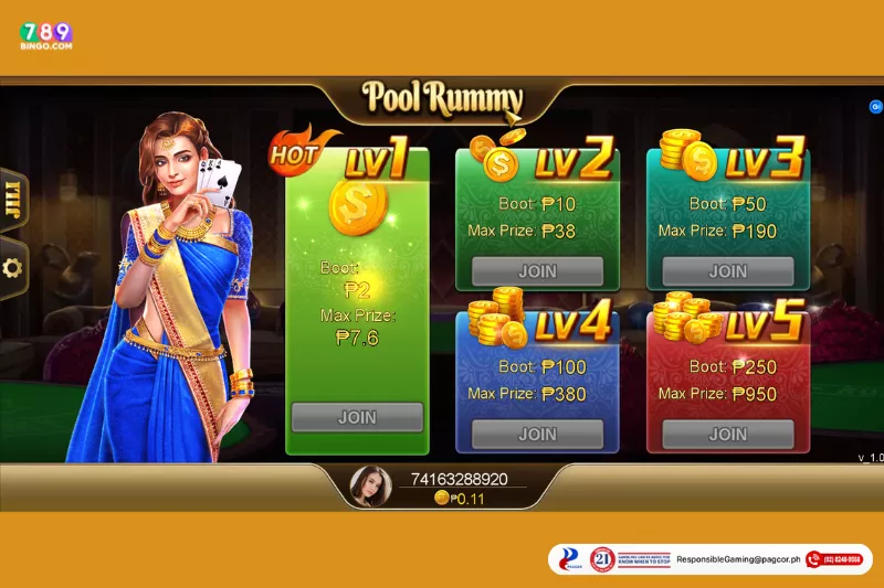 Pool Rummy demo game interface