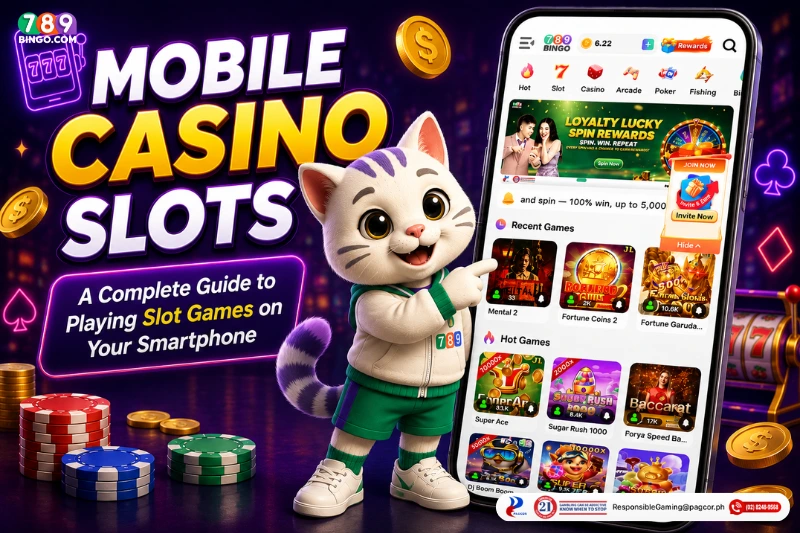 789bingo, cat with cellphone, 789bingo app, mobile casino slots, poker chips