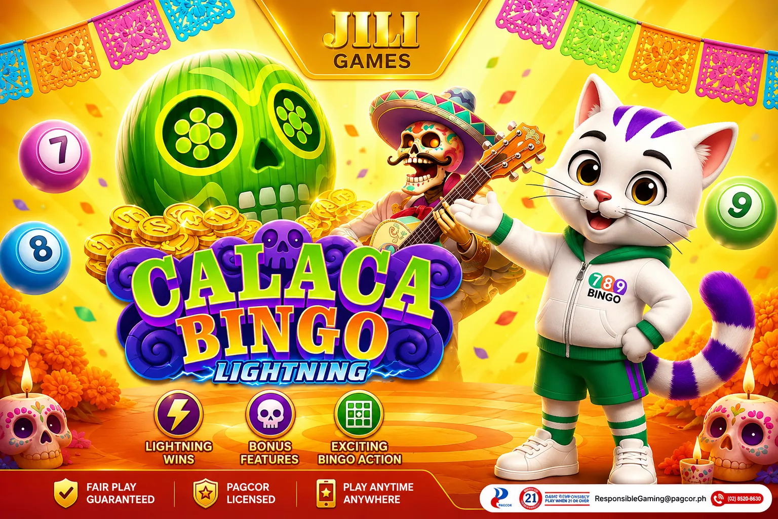 Calaca Bingo demo video themed lucky cat