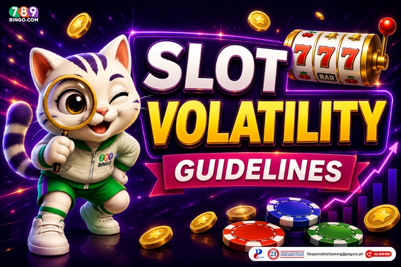 789bingo, cat holding a magnifying glass, 777 slot machine, Slot Volatility Guidelines, poker chips