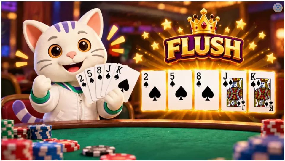 789Bingo, Cat holding a card, Poker Chips, 789Bingo, Flush