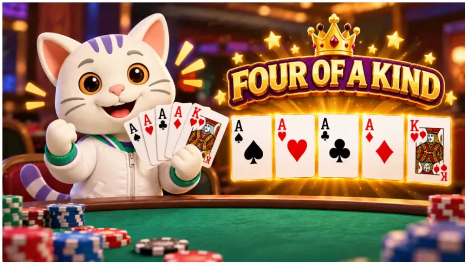 Four of a Kind, 789Bingo, Cat Holding a card, poker chips