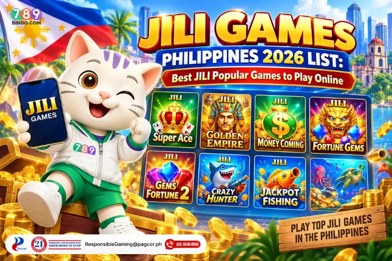 JILI Games Philippines 2026 list featuring Super Ace, Golden Empire, Money Coming, Fortune Gems, Crazy Hunter, and Jackpot Fishing.