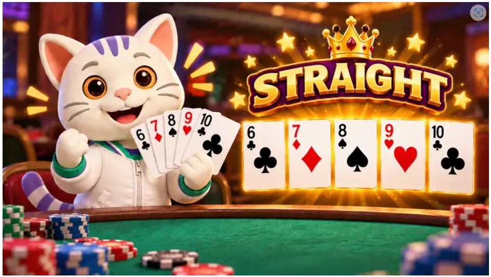 789Bingo, Cat holding a card, poker chips, Straight