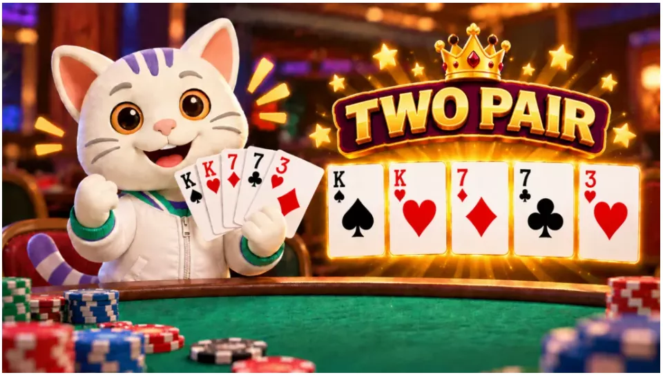 789Bingo, Cat holding a card, poker chips, Two Pair