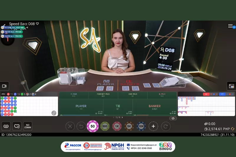 Speed Baccarat D08 by SA Gaming on 789Bingo game interface