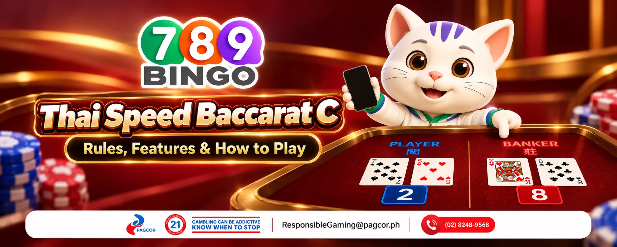 789Bingo, Thai Speed Baccarat C, Cat holding a phone. poker table, poker chips