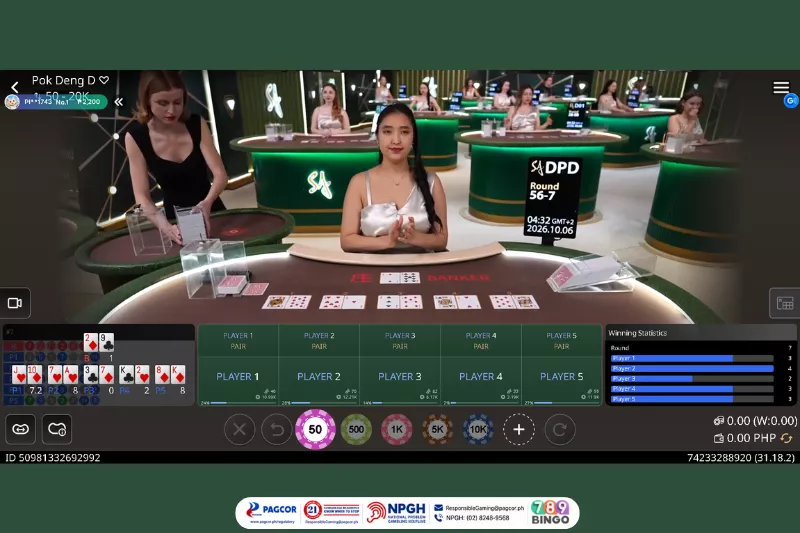 a live dealer on D Pok Deng by SA Gaming at 789Bingo game interface