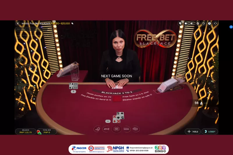 a live dealer on Infinite Free Bet Blackjack by Evolution at 789Bingo game interface