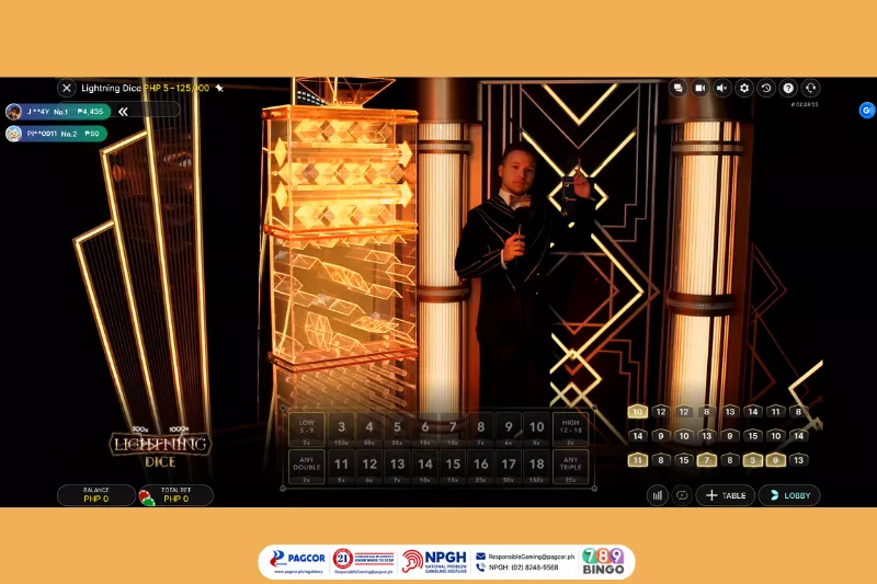 a live dealer on Lightning Dice by Evolution at 789Bingo game interface
