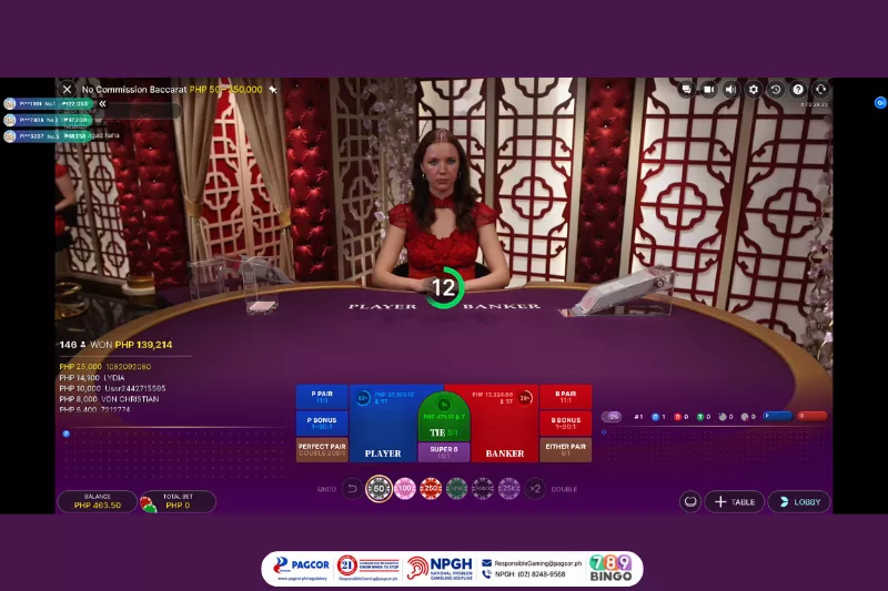 a live dealer on No Commission Baccarat by Evolution at 789Bingo game interface