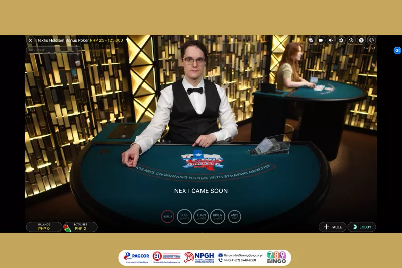 a live dealer on Texas Hold'em Bonus Poker by Evolution at 789Bingo game interface