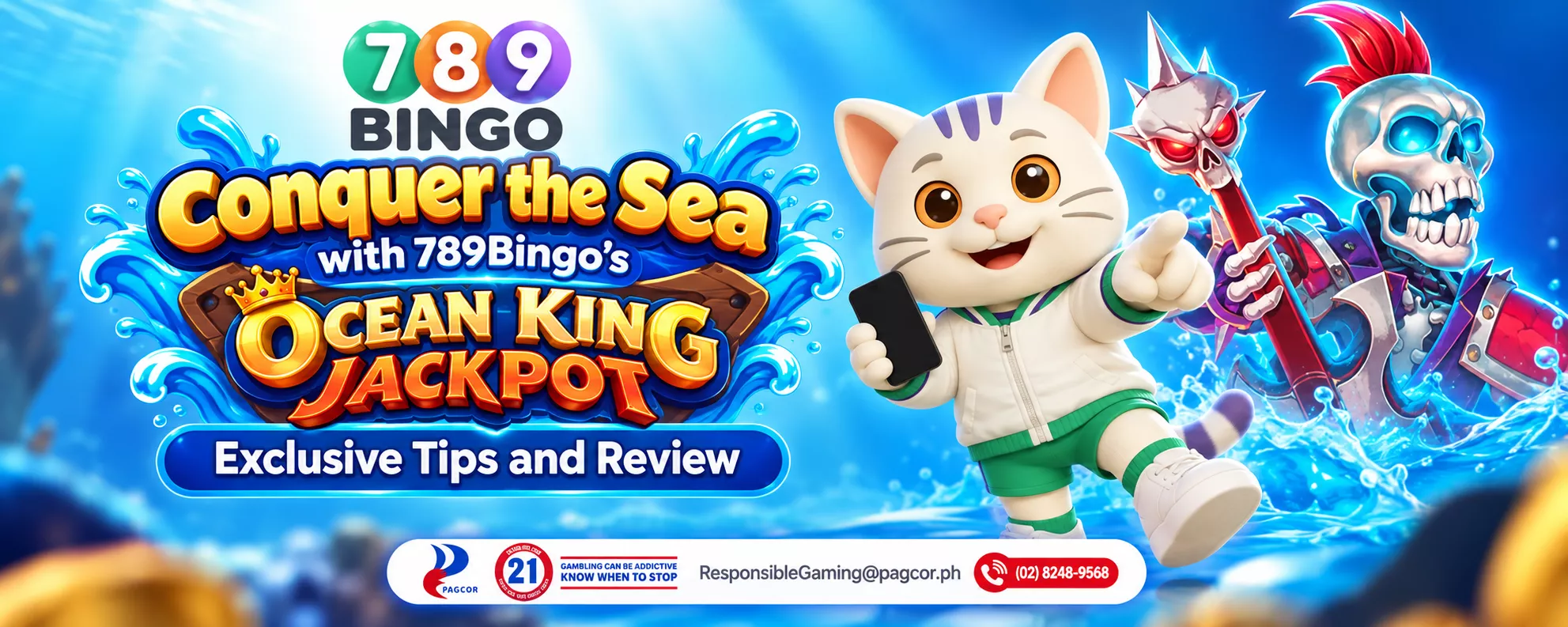 Ocean King Jackpot, 789Bingo, Skeleton King, Skeleton guitarist, Cat holding a phone