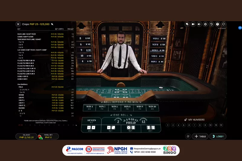 Craps by Evolution on 789Bingo game interface