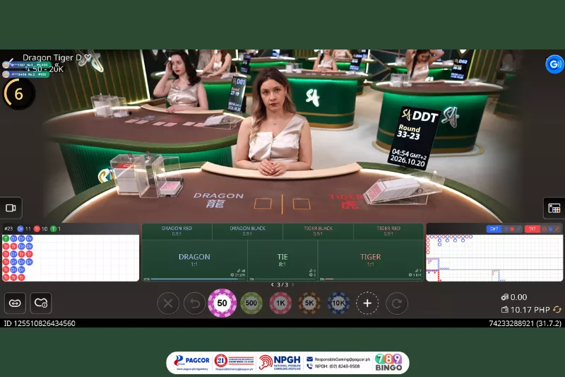 D Dragon Tiger, D Dragon Tiger game interface, Dragon Tiger, sa gaming, female live dealers, dragon tiger tables, baccarat tables, card, card decks, casino card game, Dragon, Tiger, light wall decoration, black, yellow, darkgreen, pagcor, www.pagcor.ph/regulatory, npgh, national problem gambling helpline, npgh: (02) 8248-9568, ResponsibleGaming@pagcor.ph, 789bingo