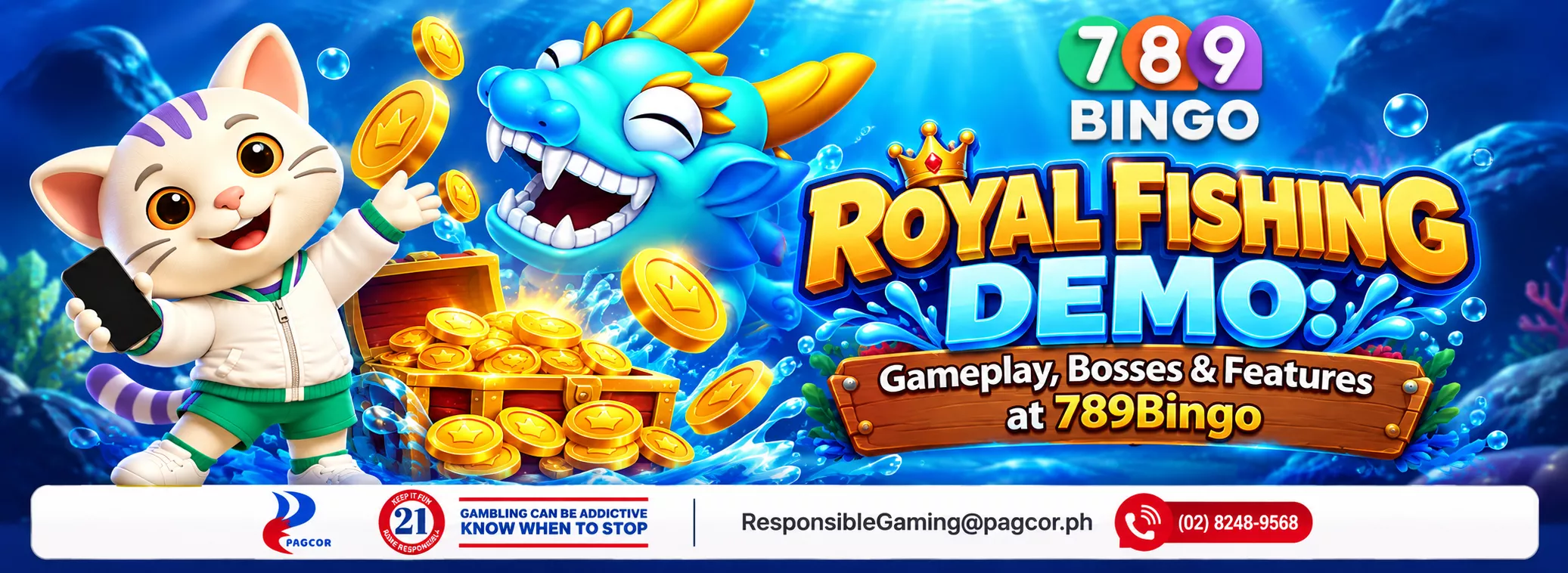 Royal Fishing Demo, 789Bingo, Cat Holding a phone, Dragon