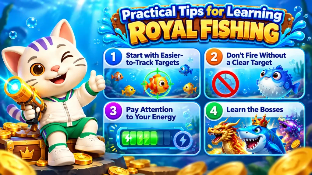 Royal Fishing Demo Tips, 789Bingo, Fishes, Sharks, Cat holding a gun