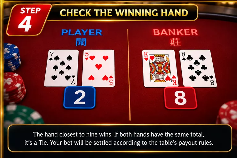 Player, Banker, Poker Chips, Casino Cards, Seven of spades, five of hearts, King of hearts, eight of flowers