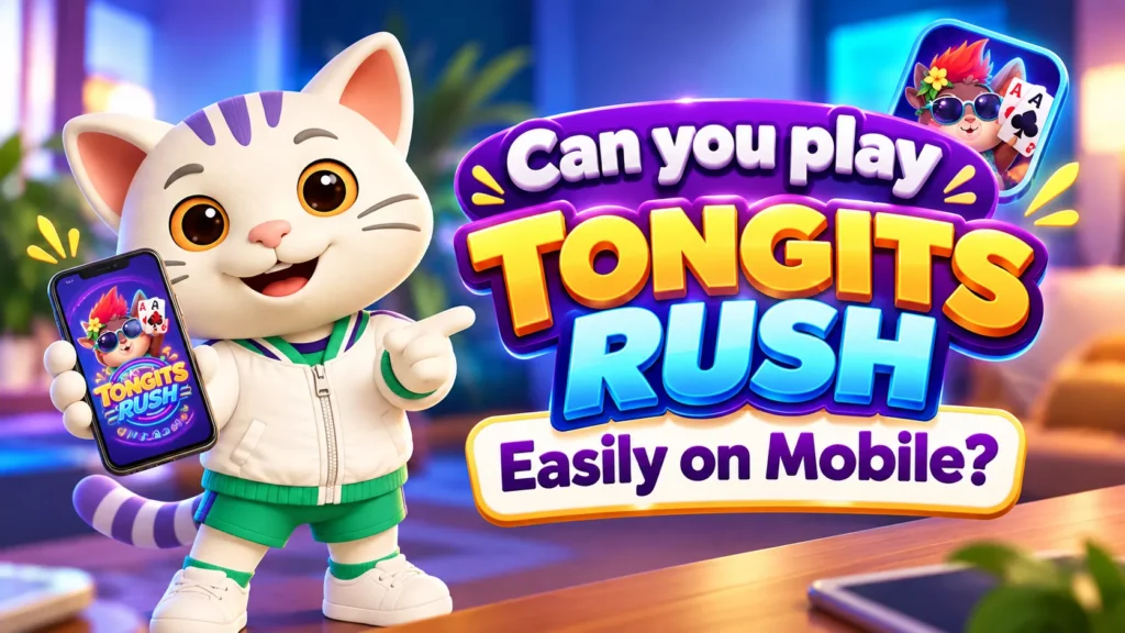 Tongits Rush, Tongits Rush on Mobile, Cat holding a phone, 789Bingo