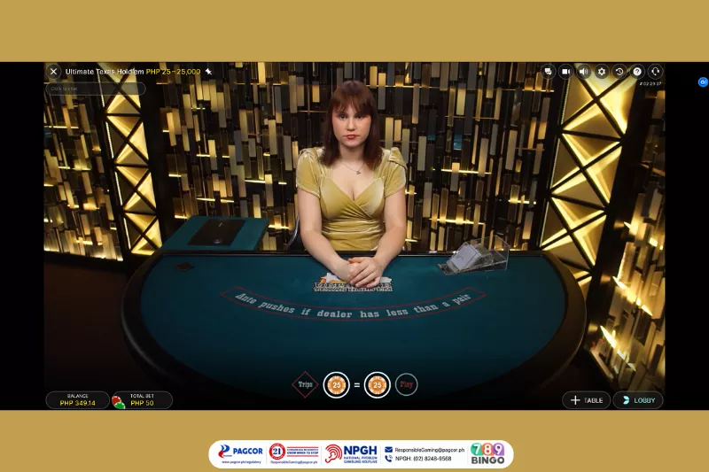 ultimate texas hold'em, ultimate texas hold'em live, card deck, casino card game, card deck, evolution, evolution live, female live dealer, ultimate texas hold'em game interface, ultimate texas hold'em table, yellow dim lights, contemporary background, pagcor, www.pagcor.ph/regulatory, npgh, national problem gambling helpline, npgh: (02) 8248-9568, ResponsibleGaming@pagcor.ph, 789bingo