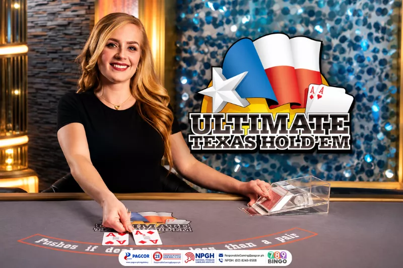 ultimate texas hold'em, ultimate texas hold'em live, card deck, casino card game, card deck, evolution, evolution live, female live dealer, ultimate texas hold'em table, yellow lights, blue dots framed art decoration, blue and orange background, pagcor, www.pagcor.ph/regulatory, npgh, national problem gambling helpline, npgh: (02) 8248-9568, ResponsibleGaming@pagcor.ph, 789bingo